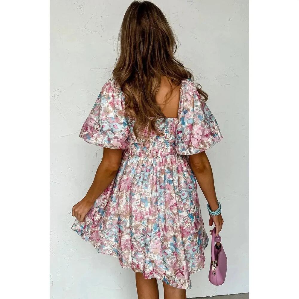 Entro | Floral Babydoll Puff Sleeve Summer Girlycore Preppy Maximalist - Picture 2 of 10